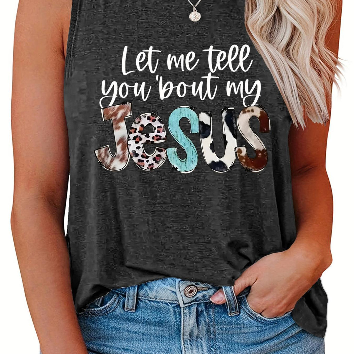  Slogan Print Round Neck Tank Top