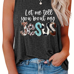  Slogan Print Round Neck Tank Top
