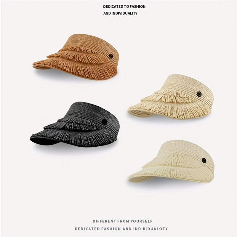 Straw Tassel Visor Hat UV Protection Lightweight
