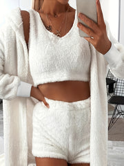  Solid Fleece 3-Piece Outfit: Coat, Tank Top & Shorts