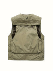Men's Cargo Vest V Neck Zip Up Outwear
