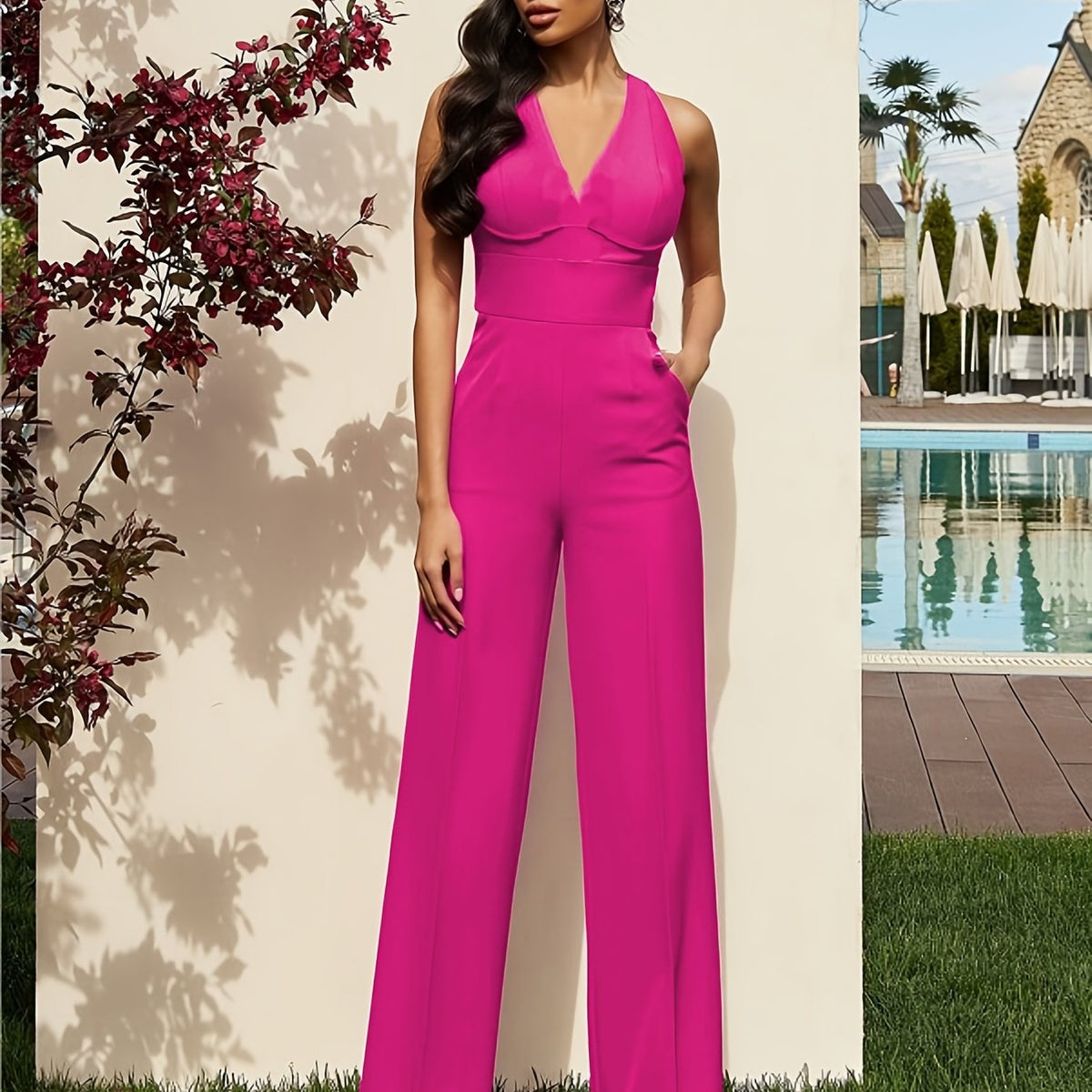 Sexy Sleeveless Plunging Jumpsuit