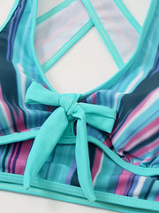  Ombre Print Bikini Set with Tie Front Cross Back Bra & Mini Skirt