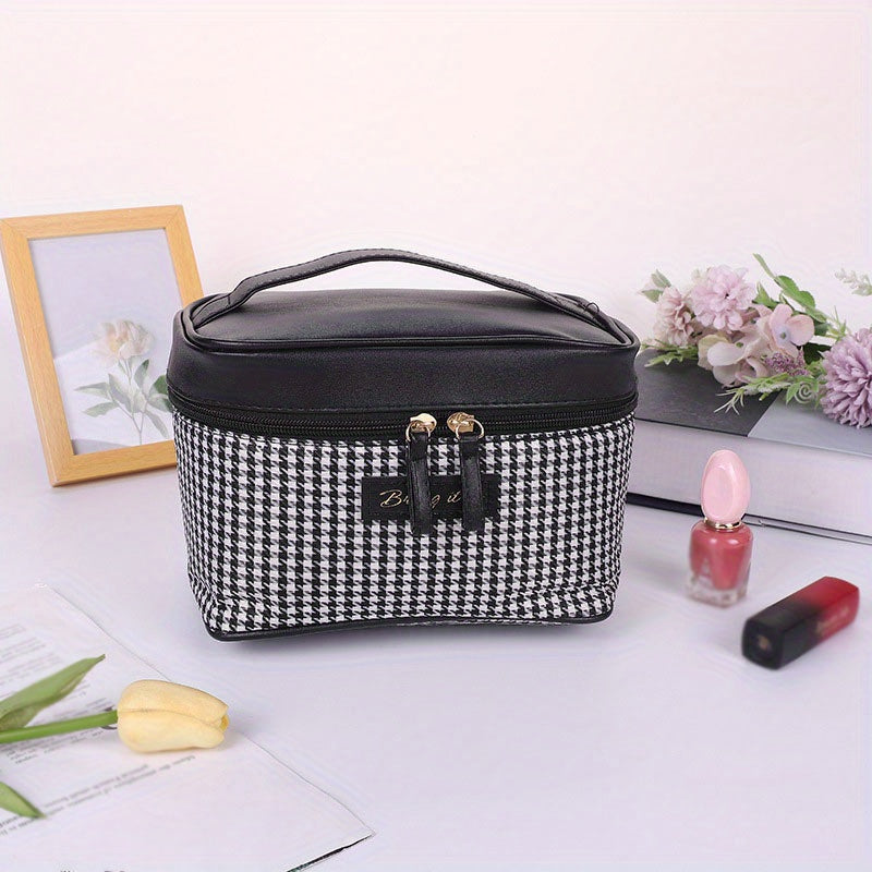Plaid Handheld Cube Travel Cosmetics Wash Bag Canvas Portable Storage Bag