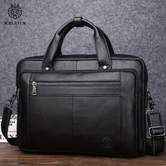 SCHLATUM Men's Cowhide Leather Briefcase Crossbody Bag