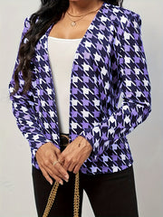  Houndstooth Print Open Front Blazer