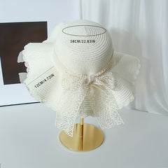 Lace Straw Sun Hat Ribbon Bowknot Decor