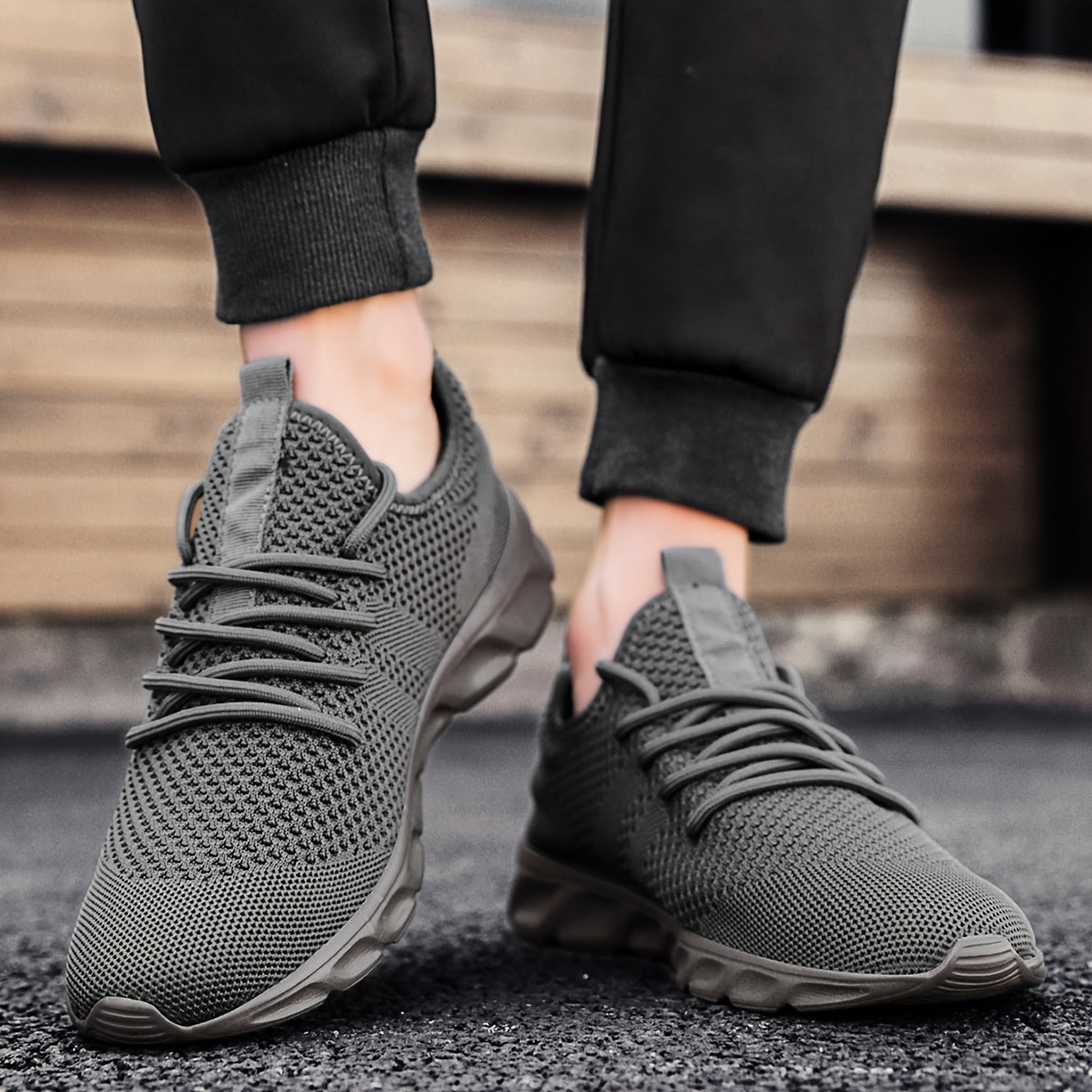Men's Knit Lace Up Casual Shoes Anti skid Running Sneakers
