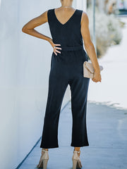 V Neck Tank Jumpsuit Sleeveless Button Casual Jumpsuit