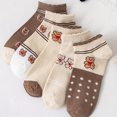 5 Pairs Bear Print Socks Low Cut Ankle Socks Women's Stockings