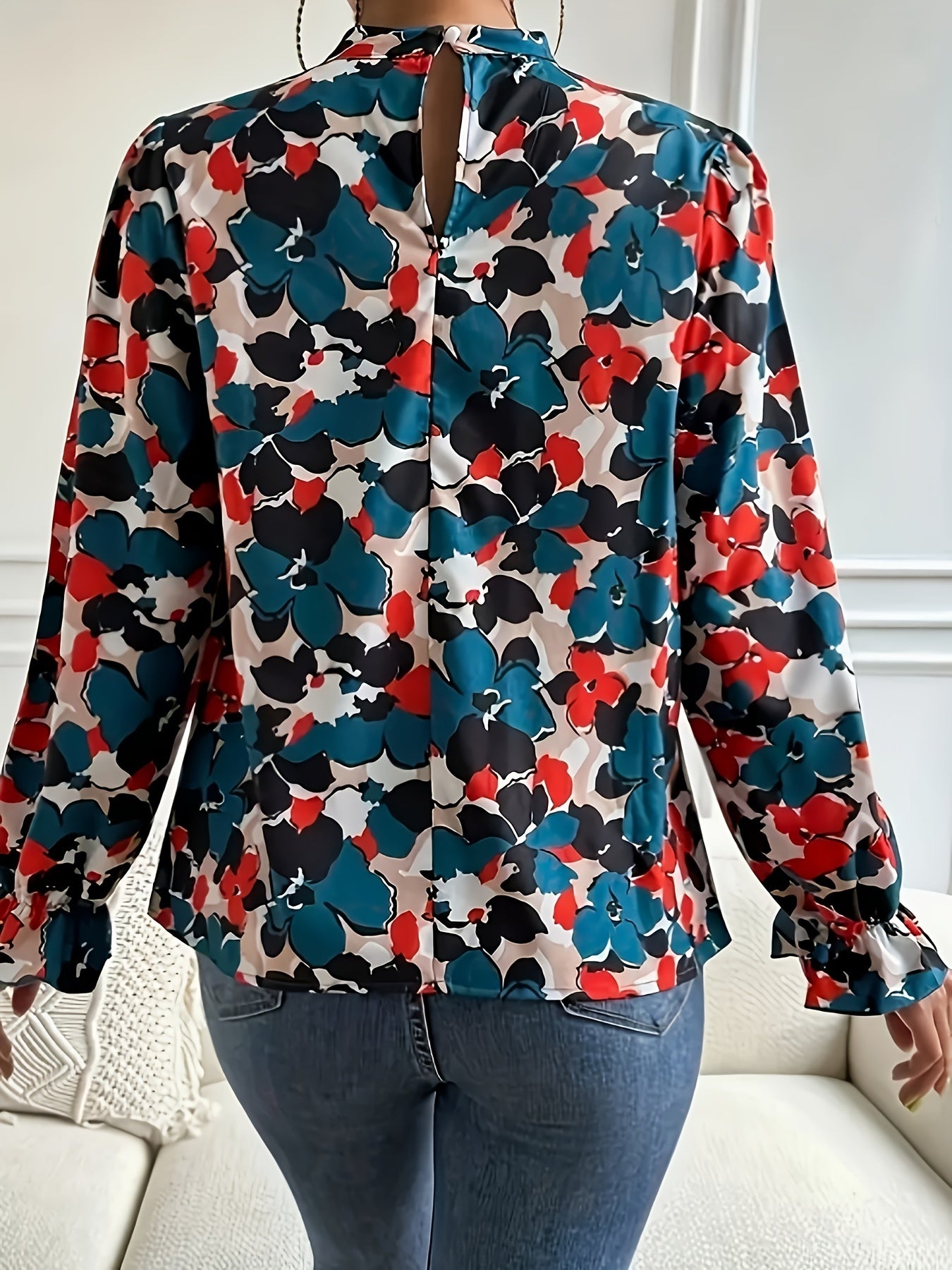  Women's Floral Print Lantern Sleeve Blouse