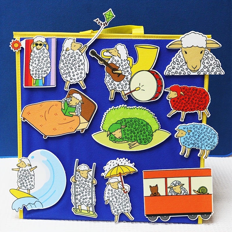 Green Sheep Felt Toy Apron Set with Storytelling Tool