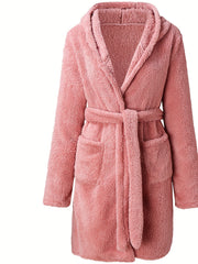  Plush Long Sleeve Hooded Bathrobe