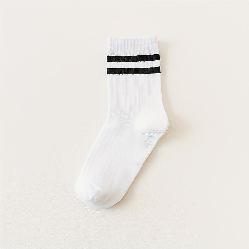 10 Pairs Stripe Print Socks Comfy & Soft Mid Tube Women's Stockings