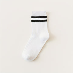 10 Pairs Stripe Print Socks Comfy & Soft Mid Tube Women's Stockings