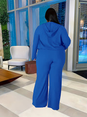  Solid Tube Top & Drawstring Hoodie & Wide Leg Pants Set