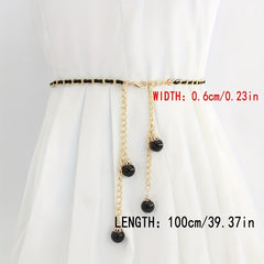 Golden Braided Waist Chain Faux Pearl Pendant for Women