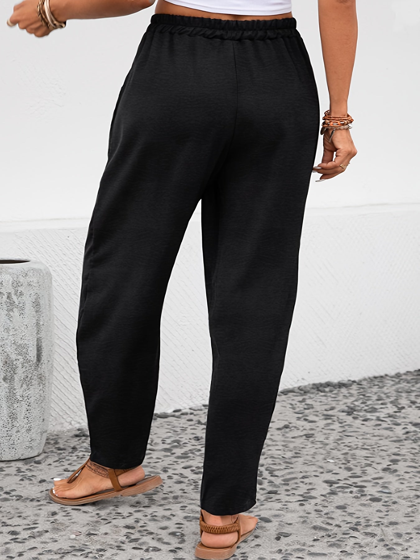 Women's Plus Solid High Rise Loose Fit Trousers