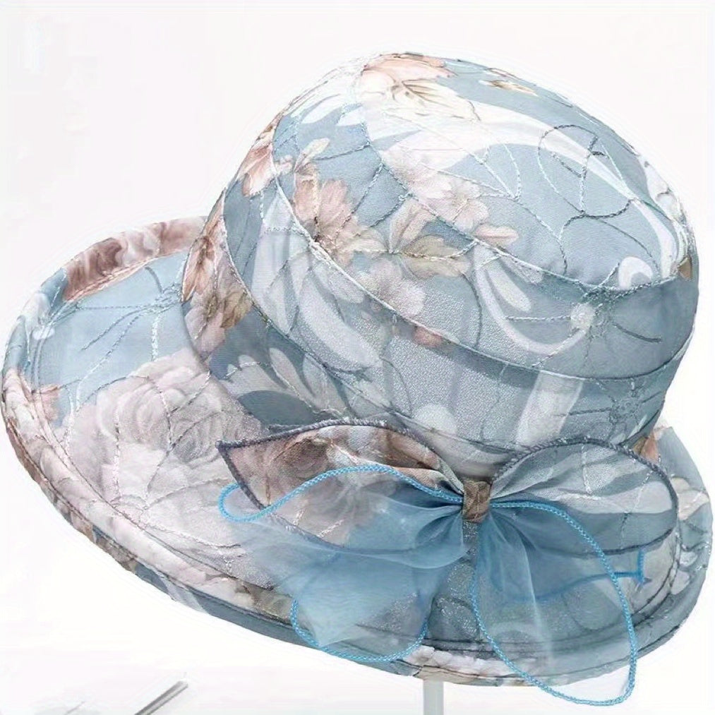 Flower Print Sun Hat Mesh Breathable Organza Bucket Hat