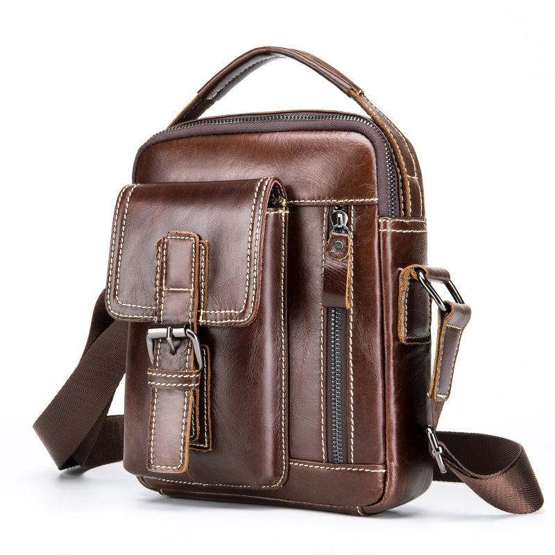 Cowhide Boy Satchel Leather Shoulder Bag Men's Retro Vertical Messenger Bag
