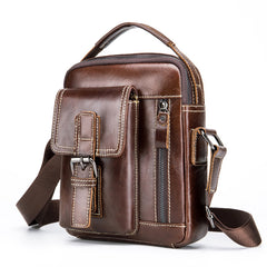 Cowhide Boy Satchel Leather Shoulder Bag Men's Retro Vertical Messenger Bag