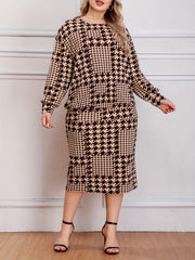  Houndstooth Print Top & Skirt Set