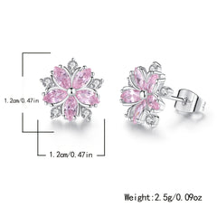 Cherry Blossoms Zircon Stud Earrings For Women Girls Dainty Jewelry