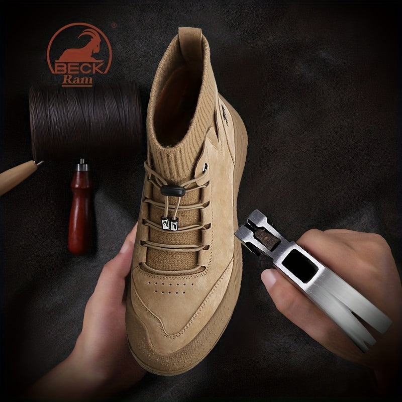 Men's No Tie Lace up Boots Casual Walking Shoes Sock Shoes