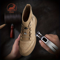 Men's No Tie Lace up Boots Casual Walking Shoes Sock Shoes