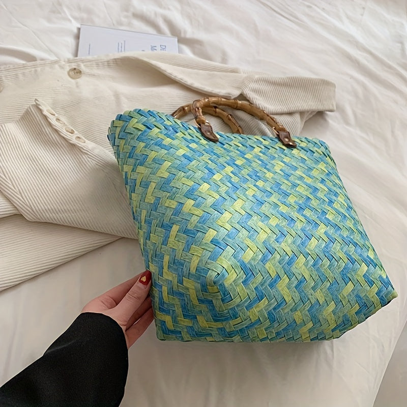 Straw Woven Casual Handbag Double Handle Beach Bag
