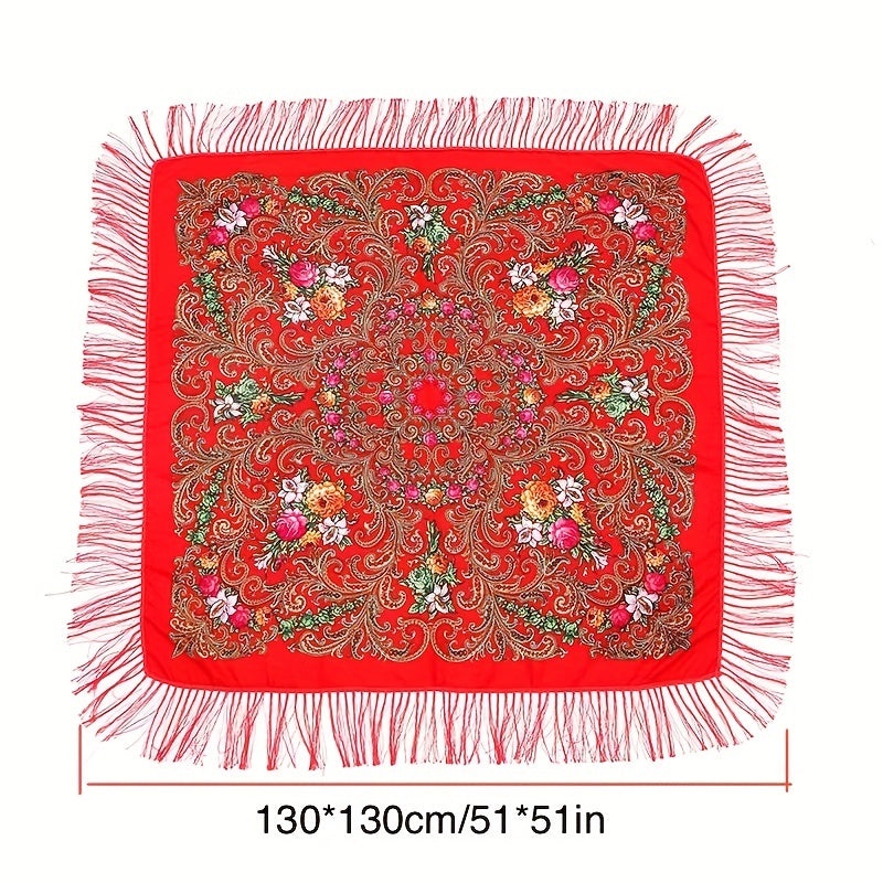 Boho Flower Print Tassel Scarf Vintage Wrap Shawl