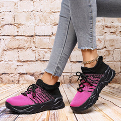 Women's Ombre Thick Sole Running Shoes Lace Up Platform Sneakers