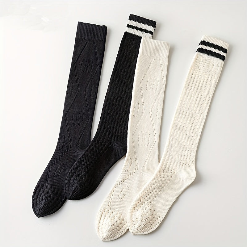 Striped Calf Socks Knee High Hollow Out Women's Stockings