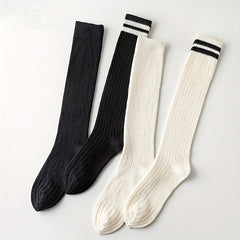 Striped Calf Socks Knee High Hollow Out Women's Stockings