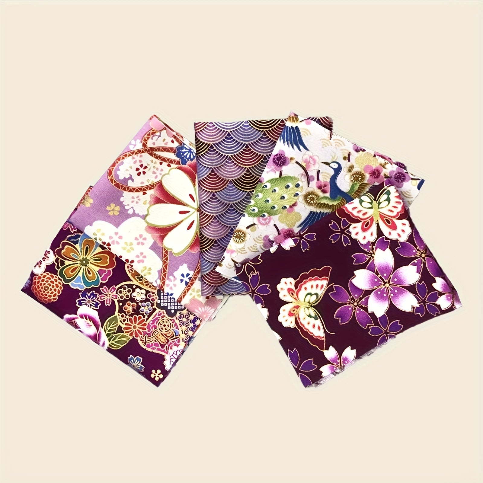 5pcs Japanese Style Purple Patches Cotton Quilting Fabric 9.8in