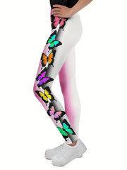 Girls Thick Butterfly Graphic Leggings Comfy Casual Leggings