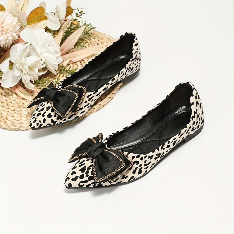 Leopard Print Ballet Flats with Bowknot Detail