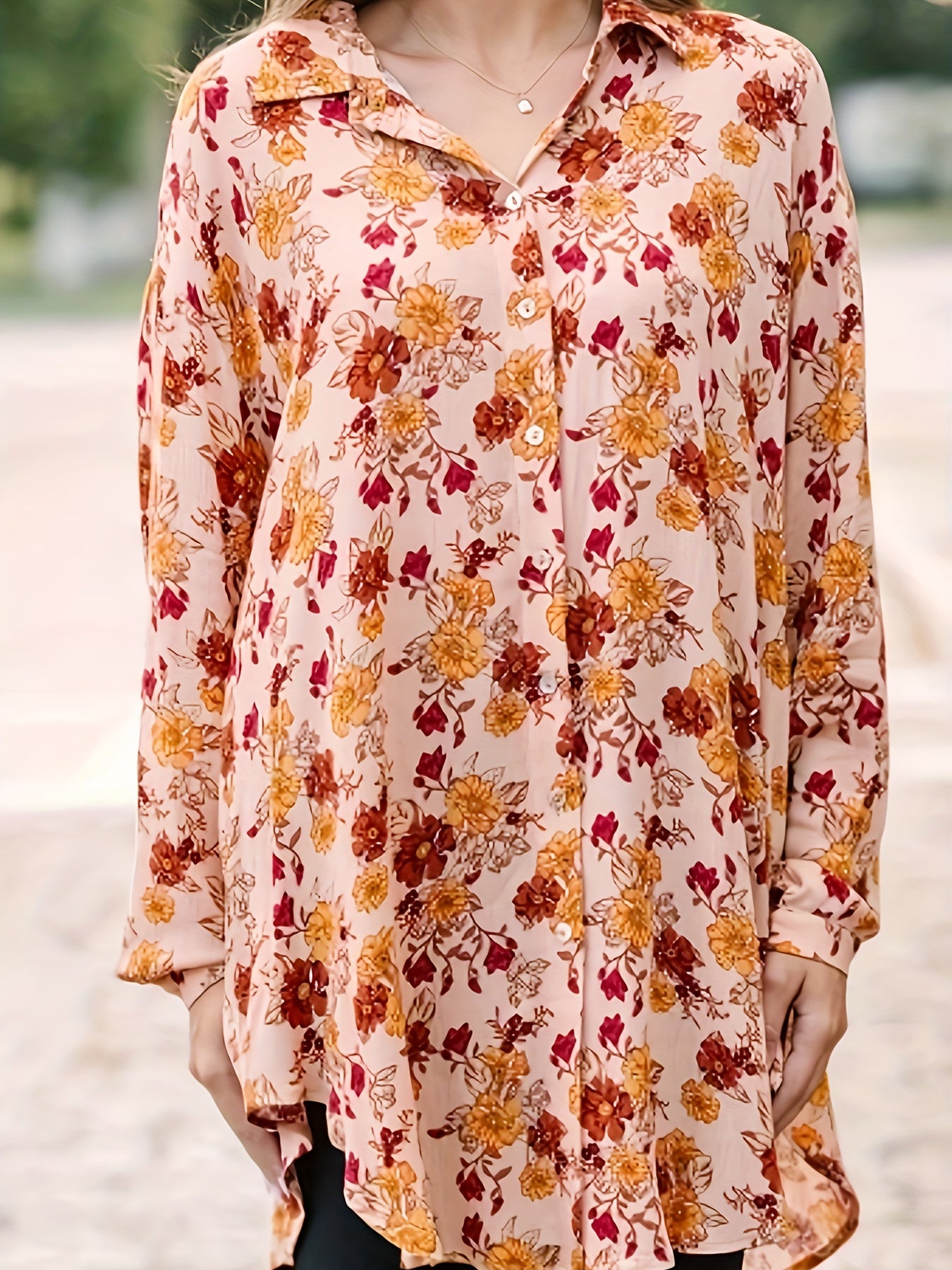  Floral Print Button Up Blouse