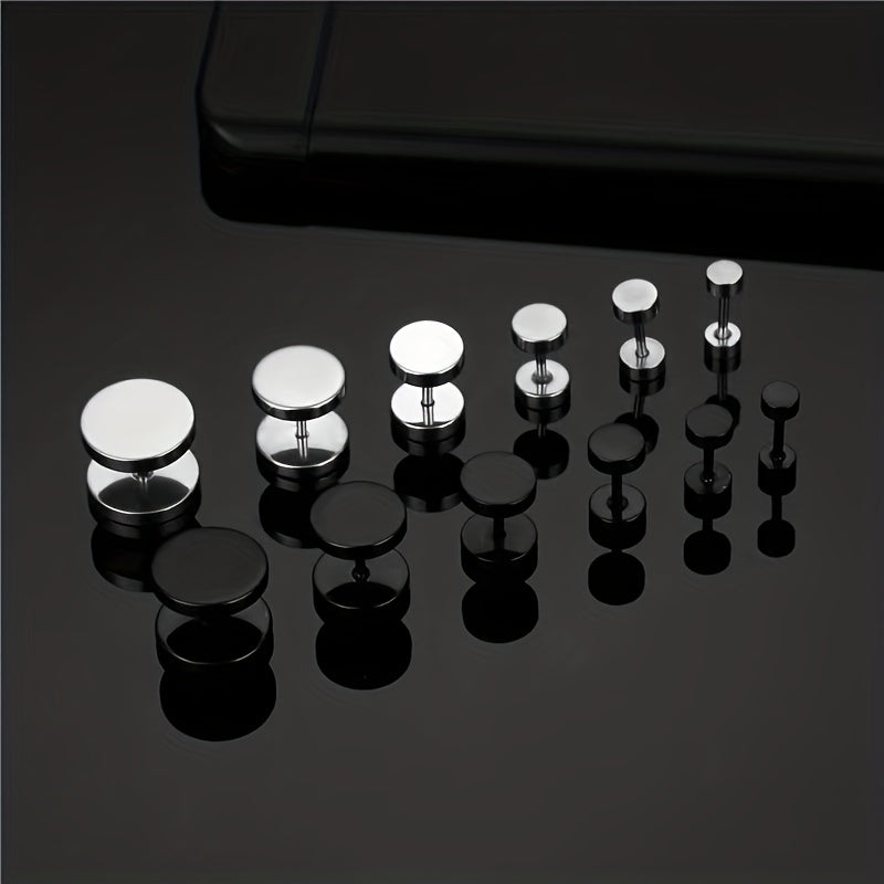 Men's Silver Round Disc Earrings 316L Stainless Steel Ear Clasps