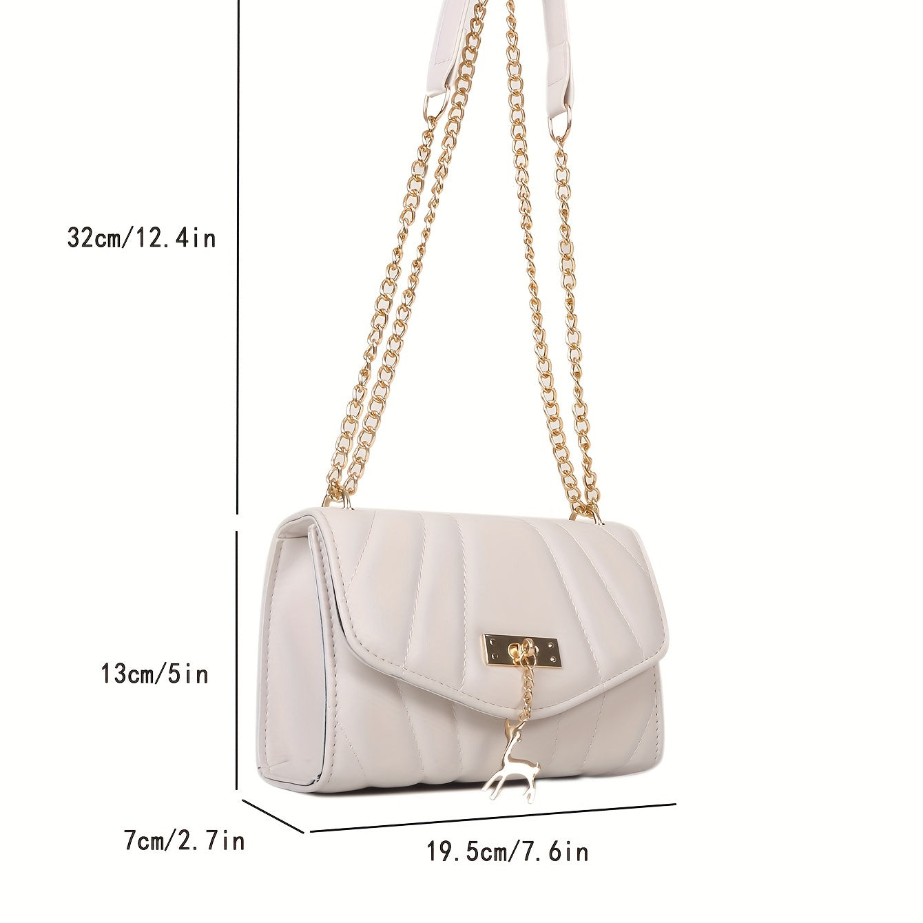 Solid Square Bag with Deer Pendant and Chain Strap