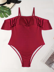  Swimsuit Women's Plus Cold Shoulder Ruffle Trim One Piece