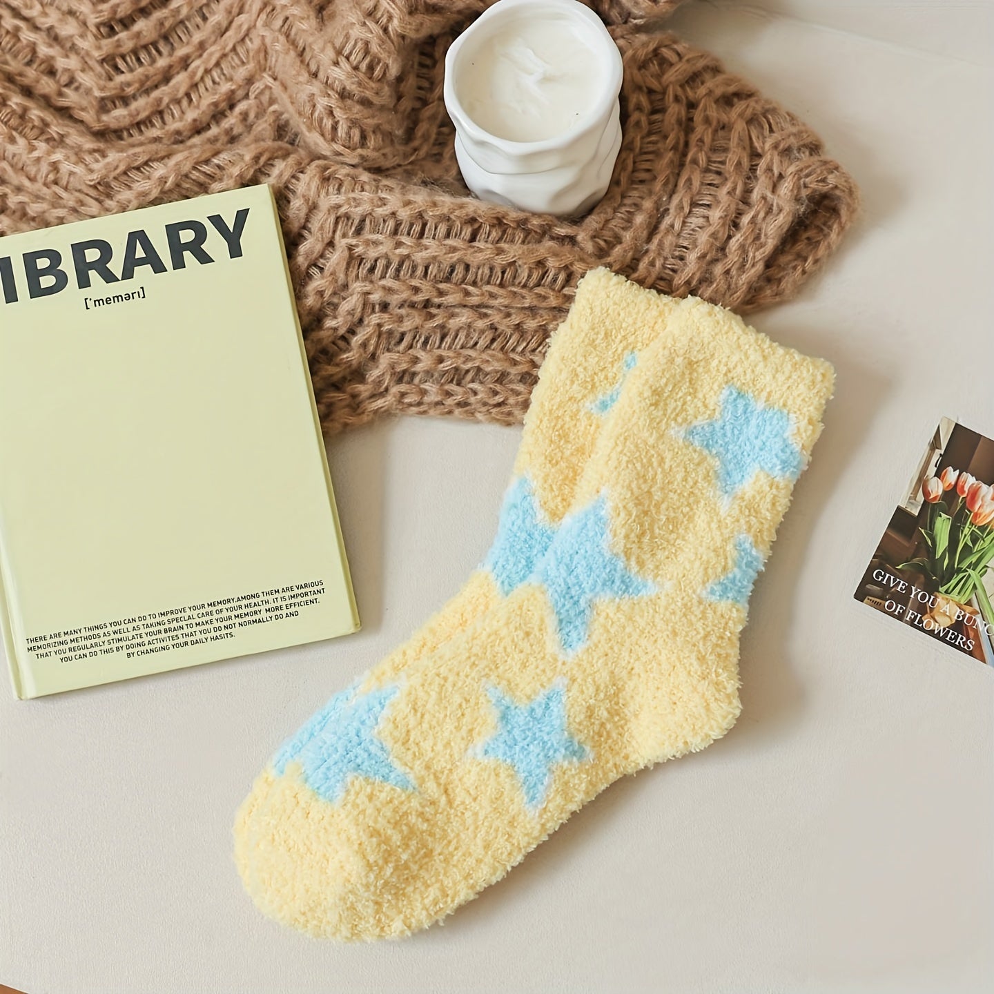 Star & Bow Plush Socks Soft Mid Tube Women's Stockings Hosiery