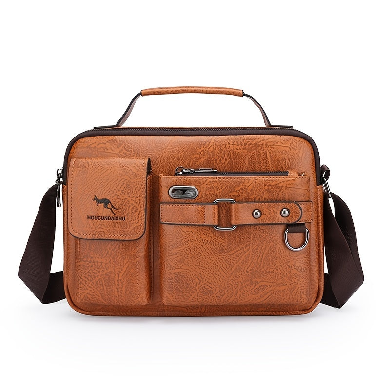 Vintage Business Laptop Handbag Large Capacity Shoulder Bag PU Leather