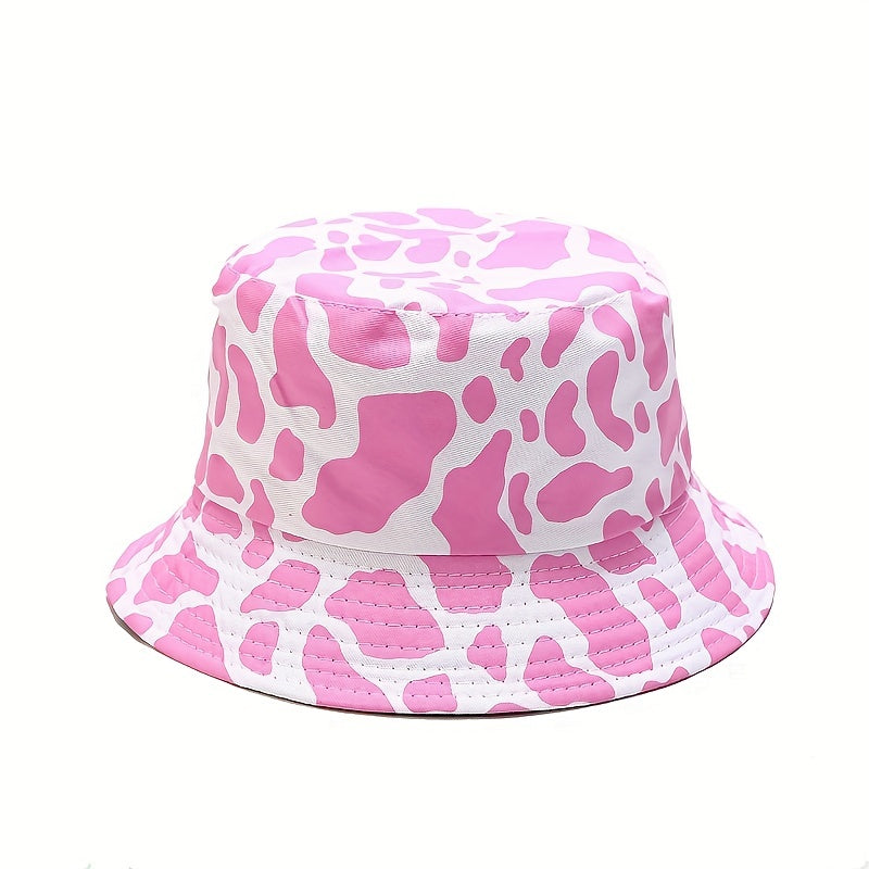 Pink Cow Pattern Bucket Hat Reversible Sun Hat