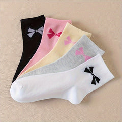 5 Pairs Bow Print Socks Mid Tube Women's Stockings