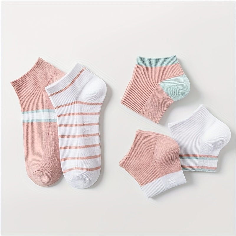 5 Pairs Striped Crew Short Socks Women's Stockings