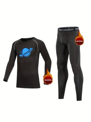 2pcs Kids Planet Pattern Compression Fleece Sets