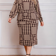  Houndstooth Print Top & Skirt Set