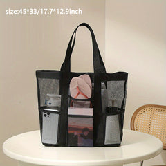 Mesh Summer Beach Bag with Pockets Large Capacity Tote Bag