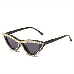 Rhinestone Cat Eye Frame Sunglasses UV Protection Small Glasses